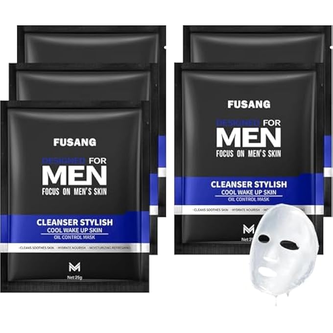 Fusang 5 PCS MENS FACIAL SHEET MASK,HYDRATING FACE MASKS SKINCARE GIFT SET FOR MEN,MOISTURIZING SOOTHING FACIAL MASKS,EASY TO USE & NOURISHING FACE MASK SKIN CARE SET - Image 1